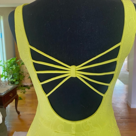 Highlighter Yellow Neon Sleeveless Skater Dress - Picture 7 of 9
